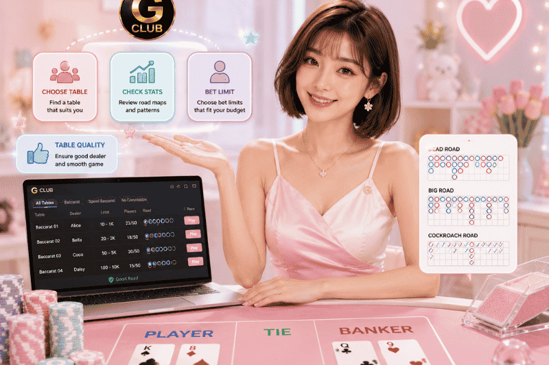 การเลือกโต๊ะบาคาร่าออนไลน์ GClub ผ่านเว็บ ดูยังไงให้เล่นสบายและเข้าใจเกมได้ง่ายขึ้น