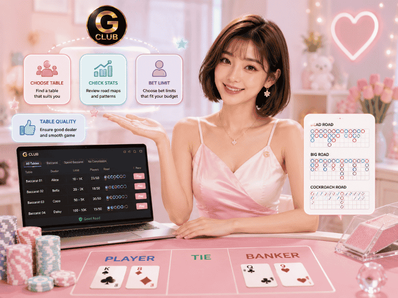การเลือกโต๊ะบาคาร่าออนไลน์ GClub ผ่านเว็บ ดูยังไงให้เล่นสบายและเข้าใจเกมได้ง่ายขึ้น
